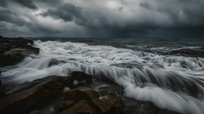 乌云下狂风海浪