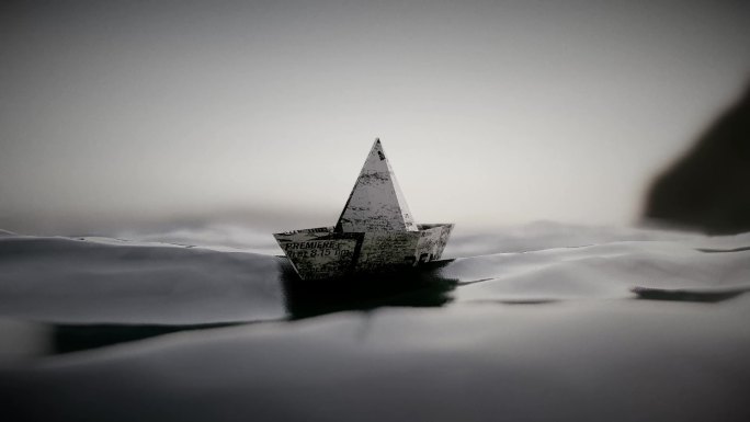 黑白湖面水面小船片头极简风格