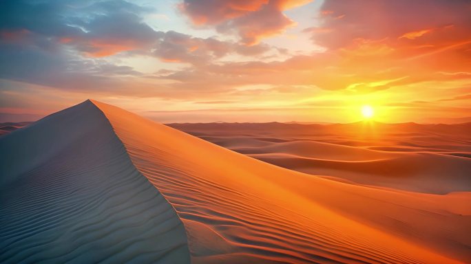 沙漠景观落日沙丘粉蓝天空云彩映射橙光2