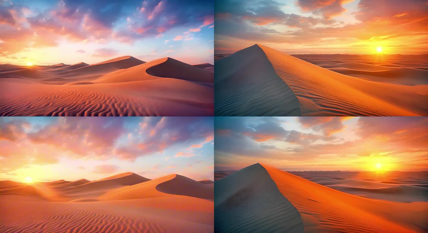 沙漠景观落日沙丘粉蓝天空云彩映射橙光2