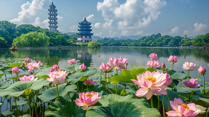 杭州西湖雷峰塔江南水乡小桥流水风景风光a