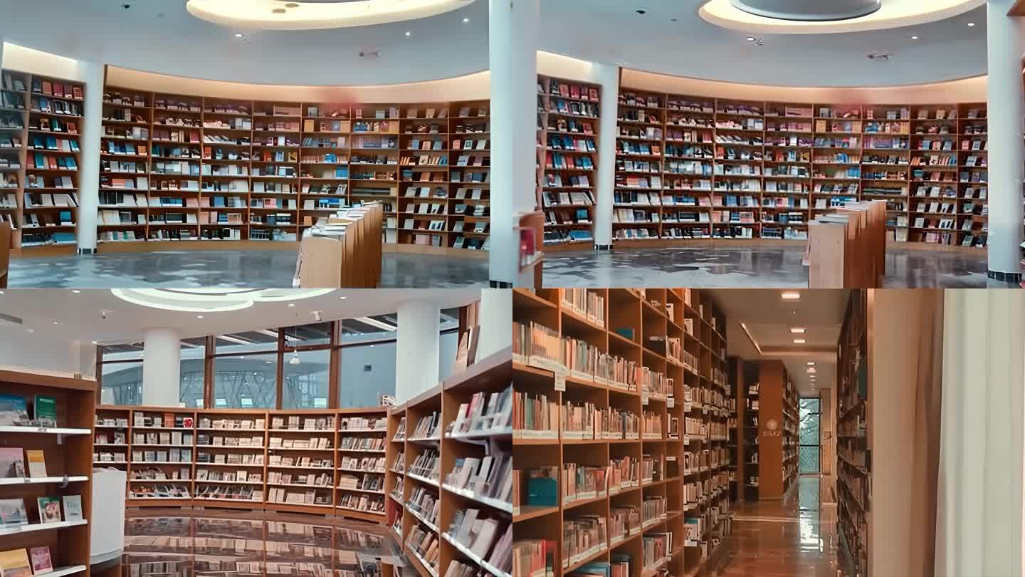 图书馆图书展现阅读书架借书借阅阅览室ai