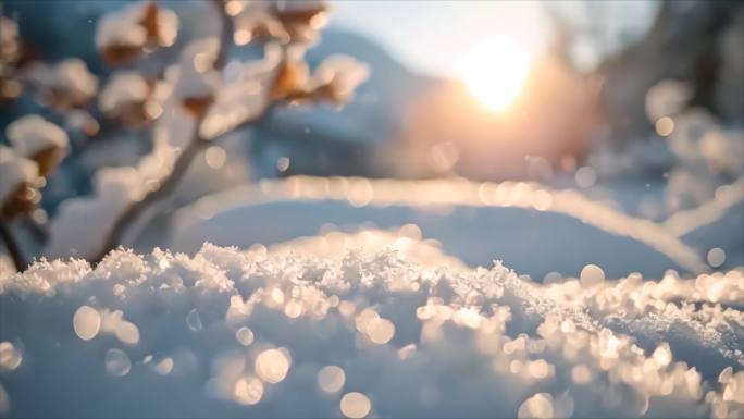 冬天雪花雪景下雪天冰晶雪花特写空镜头唯美