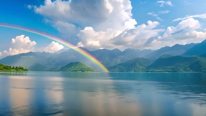 天空湖面彩虹