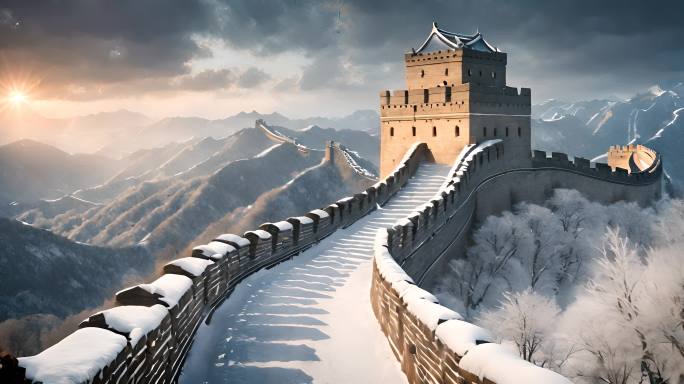 长城 冬天 雪景 红叶  万里长城 中国