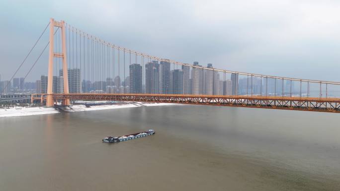 武汉杨泗港长江大桥雪后航拍