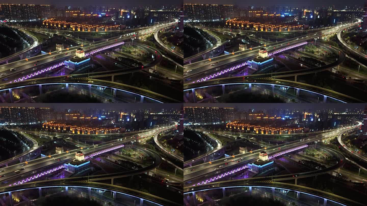 跨江大桥立交航拍夜景延时摄影