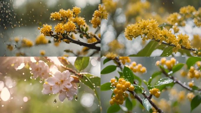 清晨阳光花瓣飘落