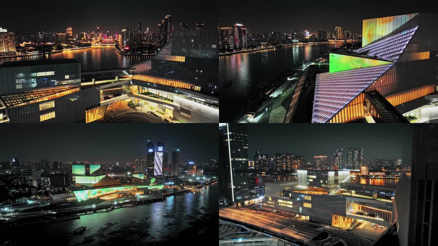 广州白鹅潭大湾区艺术中心灯光航拍4K视频