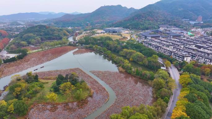 浙江绍兴会稽山景区大禹陵景区航拍越城区风