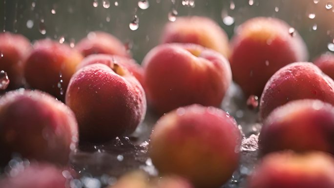 丰收的无公害瓜果水果 桃子 苹果