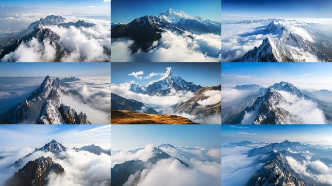 雪山 山脉 云海 山峰 云雾缭绕 大气