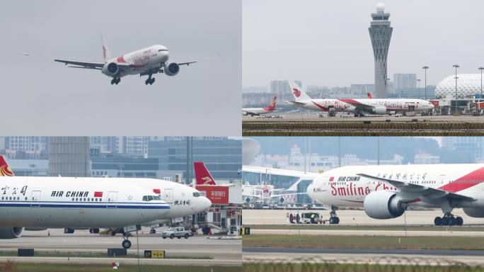 中国国际航空波音777客机降落滑行进机位