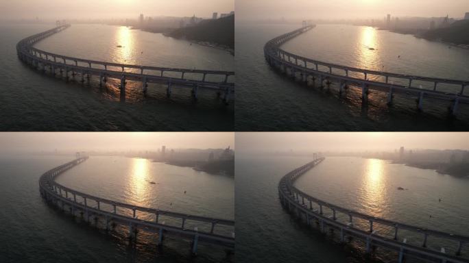 大连跨海大桥夕阳航拍