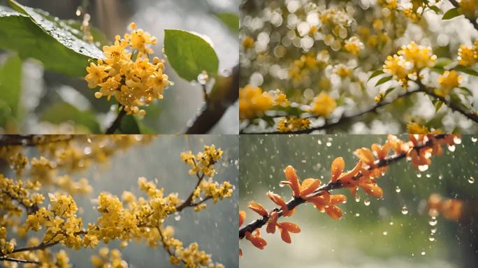 雨中唯美花瓣飘落