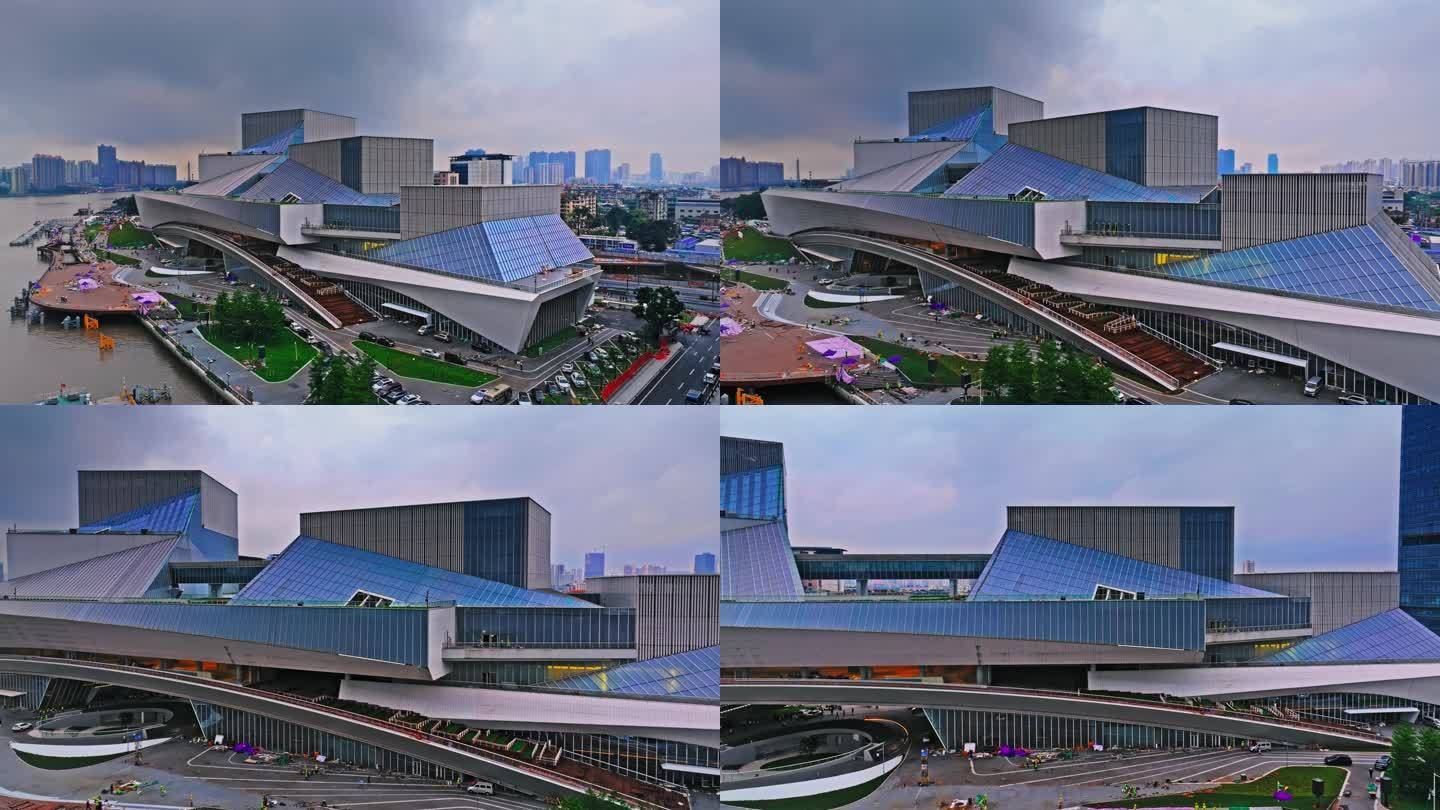 广州白鹅潭大湾区艺术中心白天航拍4K视频