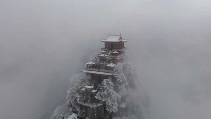 西安南五台景区雪景航拍