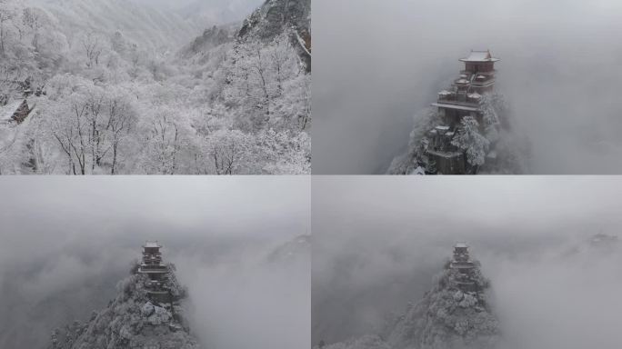 西安南五台景区雪景航拍