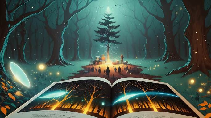 AI演绎树林中的魔法书