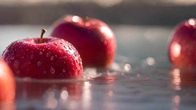 水滴滴在苹果上