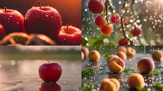 雨水中的瓜果水果 阳光雨露 晶莹剔透