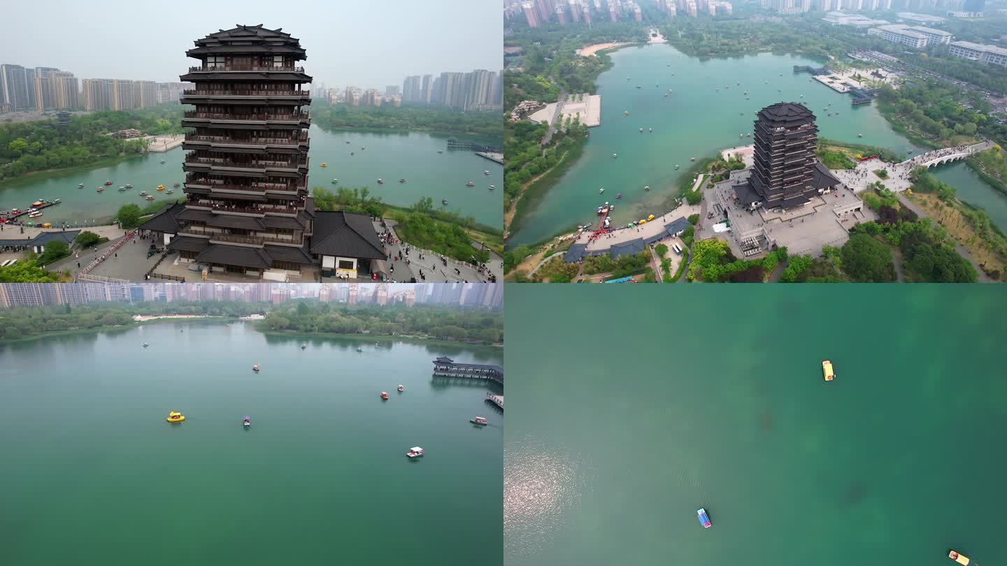 淄博海岱楼航拍高清网红城市地标景点