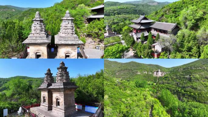 航拍太原蒙山大佛铁佛寺开化寺春天