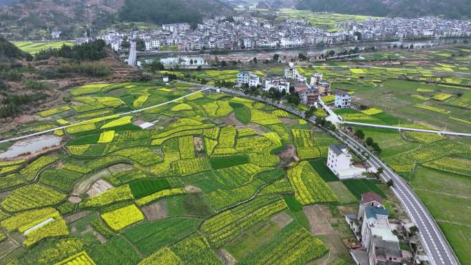 开化马金霞山古村落春天风光航拍