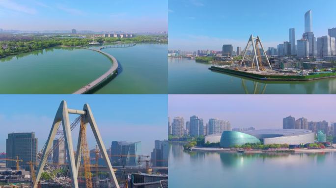 苏州金鸡湖东方之门国金中心风景航拍