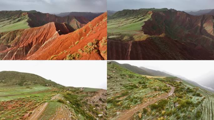 新疆张掖丹霞大峡谷草原雪山2