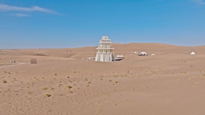 民勤沙漠国际雕塑公园摘心小镇航拍