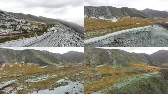 新疆张掖丹霞大峡谷草原天山雪山山脊3