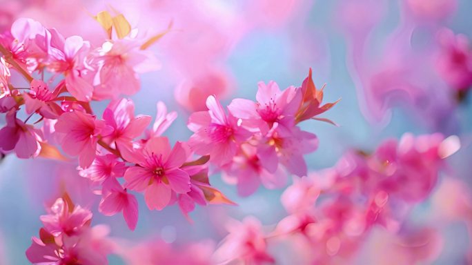 桃花树盛开桃花竞相绽放形成绚丽粉色海洋