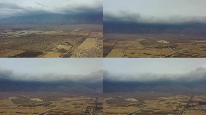 4K航拍贺兰山脉乌云密布层云叠嶂大气景观
