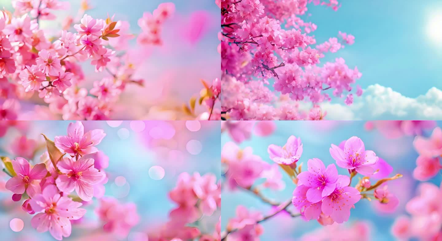 桃花树花瓣随风飘落宛如粉色花瓣雨美丽动人