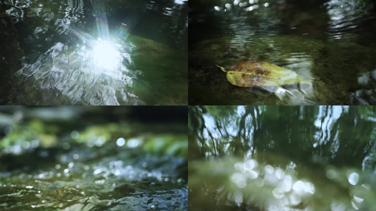 小溪水光斑光晕波光粼粼水面阳光意境视频