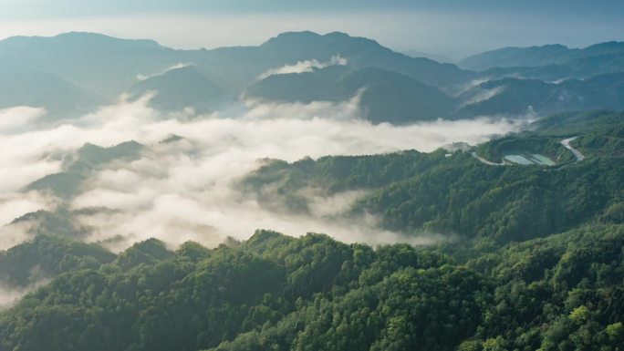 航拍大山大河壮丽山河森林云海