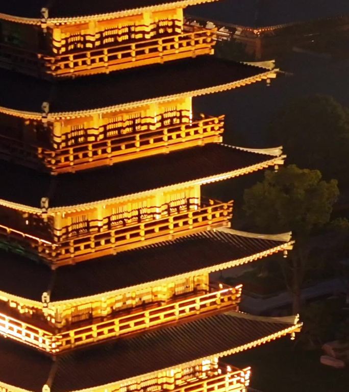 竖拍上海宝山寺佛寺夜景