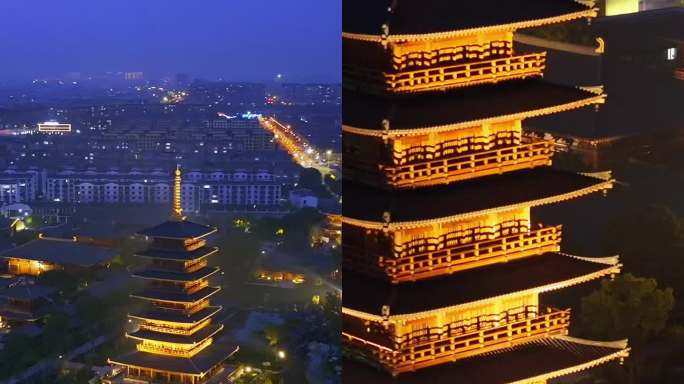 竖拍上海宝山寺佛寺夜景