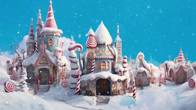 卡通雪景 糖果城堡 童话背景