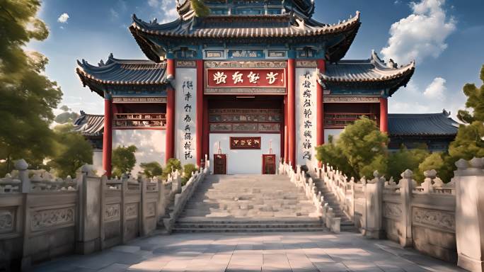 中式牌坊建筑地标建筑动画