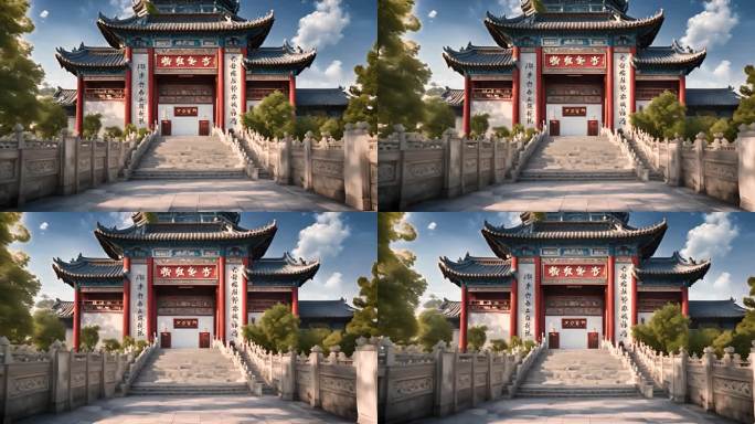 中式牌坊建筑地标建筑动画