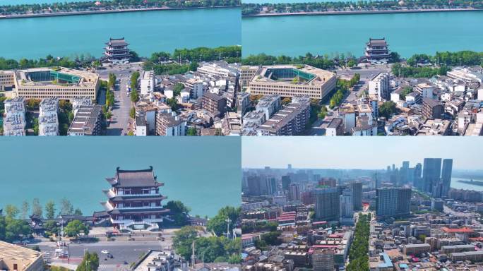 湖南长沙湘江杜甫江阁茶馆航拍城市地标风景