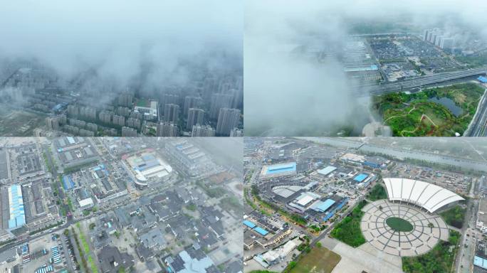 穿越城市上空的雨云