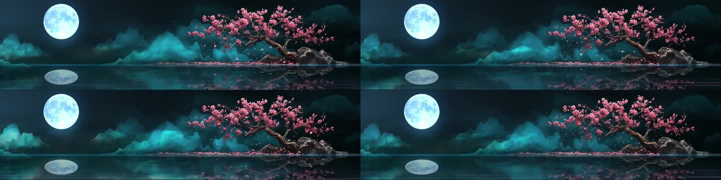 桃花树 月亮