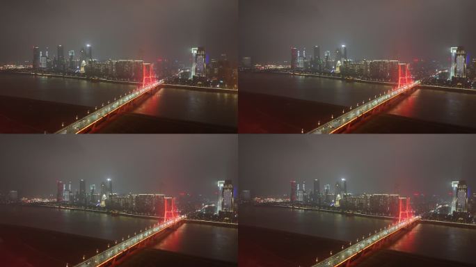 南昌八一大桥夜景航拍空镜