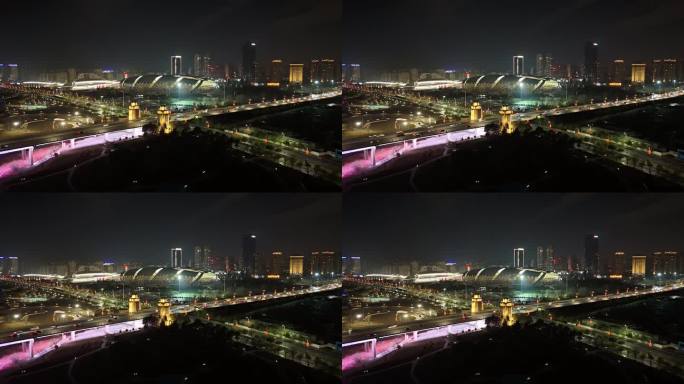 南昌国际体育中心航拍夜景延时摄影