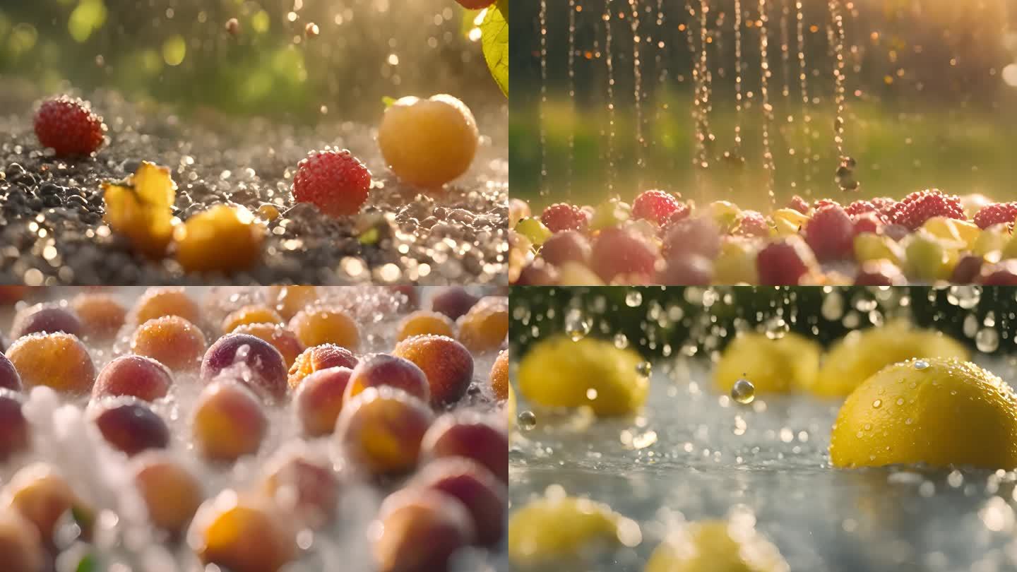 瓜果水果在雨中