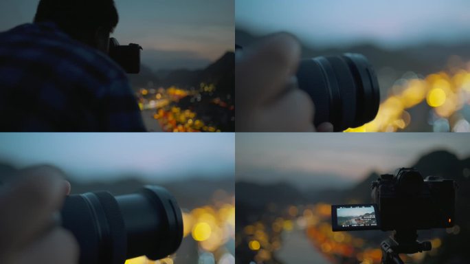 摄影师拍摄小城夜景