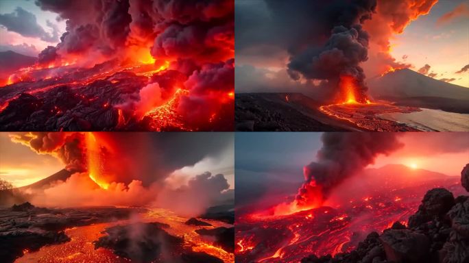 末日活火山爆发喷发岩浆自然灾害ai素材原